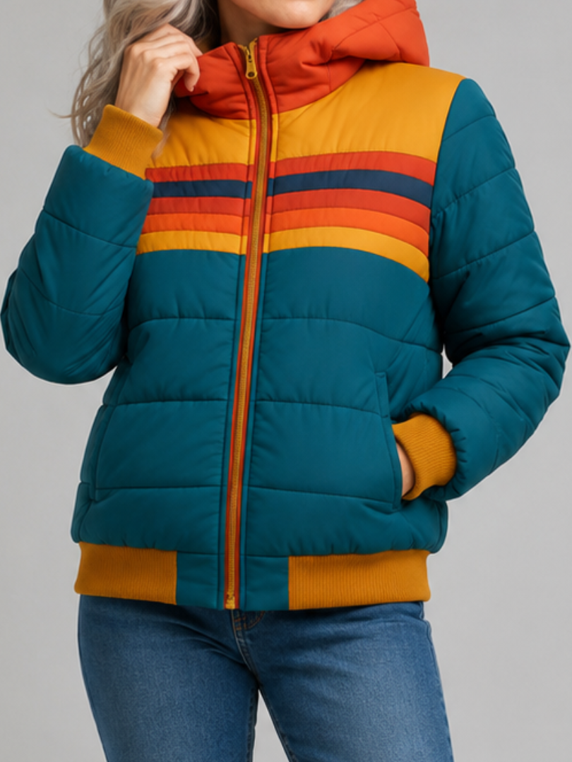Serivia™ | Retro Padded Zip Front Jacket