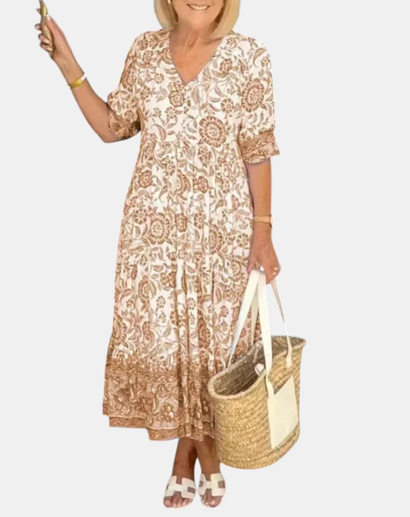 Aria™ | Elegant Floral Dress with V-Neck