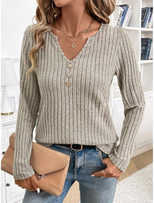 Veloura™ | Casual Long Sleeve V-Neck Top